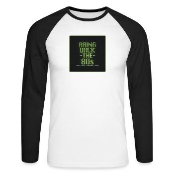 Bring die 80er zurück | Retro-Digitaldesign - Unisex Baseballshirt langarm - Weiß/Schwarz - Vorne - Nik (191cm)