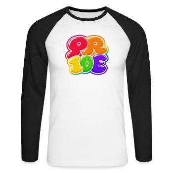 Pride Bubble Regenbogen CSD Shirt Sticker  - Unisex Baseballshirt langarm - Weiß/Schwarz - Vorne - Nik (191cm)
