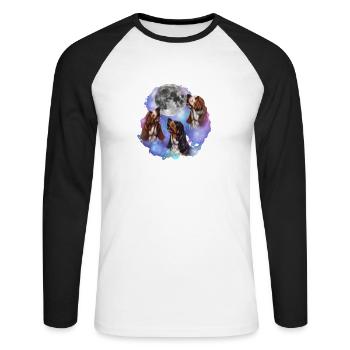 3 Basset Hounds hurlant à la lune - Maman de chien Papa - T-shirt baseball manches longues Homme - blanc/noir - Devant - Nik (191cm)