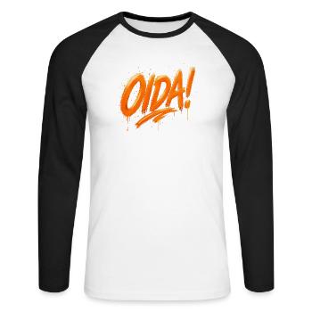 Oida! – Graffiti Brush Design - Unisex Baseballshirt langarm - Weiß/Schwarz - Vorne - Nik (191cm)