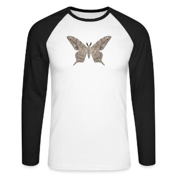 Papillon sorcier blanc Thysania agrippina - T-shirt baseball manches longues Homme - blanc/noir - Devant - Nik (191cm)