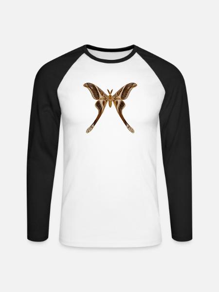 Hercules, Motte Coscinocera hercules - Unisex Baseballshirt langarm - Weiß/Schwarz