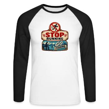 Arrêtez de courir – Allez pêcher. - T-shirt baseball manches longues Homme - blanc/noir - Devant - Nik (191cm)