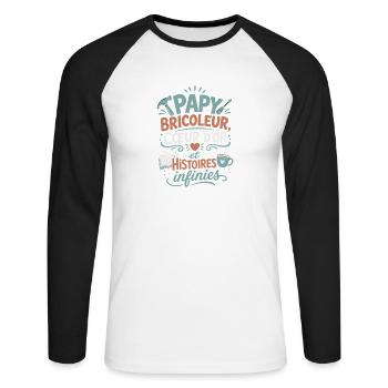 Papy bricoleur, cœur d'or et histoires infinies - T-shirt baseball manches longues Homme - blanc/noir - Devant - Nik (191cm)