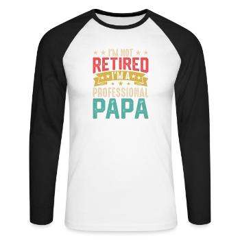 Papa Retro Vintage professionnelle - T-shirt baseball manches longues Homme - blanc/noir - Devant - Nik (191cm)