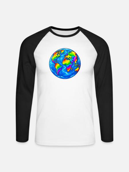 Bunte Welt – Regenbogen Erde - Unisex Baseballshirt langarm - Weiß/Schwarz