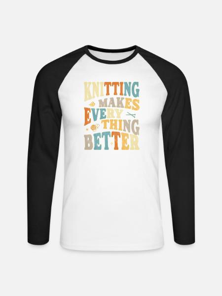 Knitting makes everything better - Unisex Baseballshirt langarm - Weiß/Schwarz