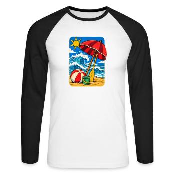 Retro Sunny Beach Day Illustration - Unisex Baseballshirt langarm - Weiß/Schwarz - Vorne - Nik (191cm)