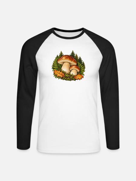Steinpilze im Wald - Unisex Baseballshirt langarm - Weiß/Schwarz