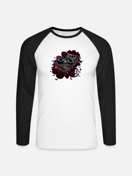 Gothic Academia Schlange Buch T-Shirt - Unisex Baseballshirt langarm - Weiß/Schwarz