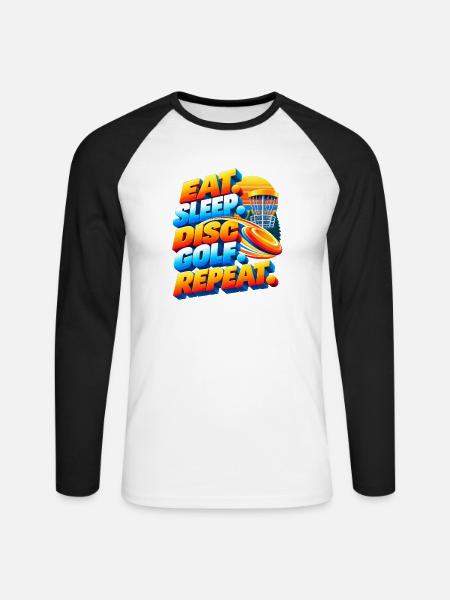 Eat. Sleep. Disc Golf. Repeat. - Unisex Baseballshirt langarm - Weiß/Schwarz