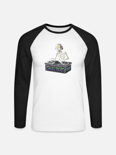 Skelettartiger DJ Skull Beat - Unisex Baseballshirt langarm - Weiß/Schwarz