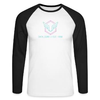 Cyberpunk & Synthwave Symbol Data Core 1998  - Unisex Baseballshirt langarm - Weiß/Schwarz - Vorne - Nik (191cm)