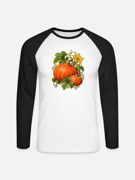 Hokkaido Kürbisernte im Herbstgarten - Unisex Baseballshirt langarm - Weiß/Schwarz