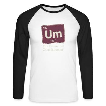Element der Verwirrung Um  - Unisex Baseballshirt langarm - Weiß/Schwarz - Vorne - Nik (191cm)
