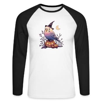 Wellensittich Halloween - Unisex Baseballshirt langarm - Weiß/Schwarz - Vorne - Nik (191cm)