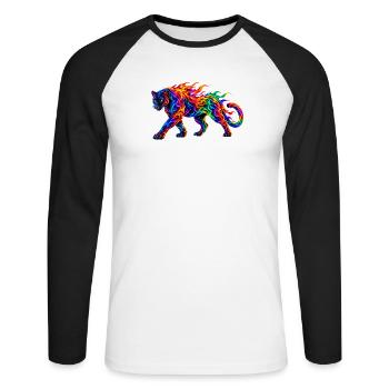 Regenbogen-Brennende Panther - Unisex Baseballshirt langarm - Weiß/Schwarz - Vorne - Nik (191cm)