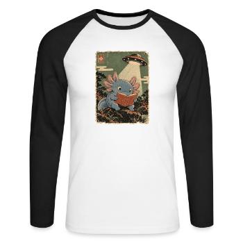 Vintage Japanese Axolotl Buchliebhaber UFO Alien - Unisex Baseballshirt langarm - Weiß/Schwarz - Vorne - Nik (191cm)