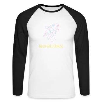 Wolf Neon Wilderness - Unisex Baseballshirt langarm - Weiß/Schwarz - Vorne - Nik (191cm)