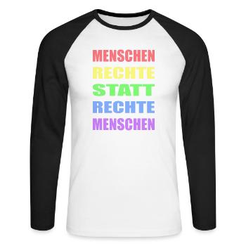 Menschenrechte statt rechte Menschen Links Antifa - Unisex Baseballshirt langarm - Weiß/Schwarz - Vorne - Nik (191cm)