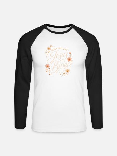 Jesus Bleibt Blütenring - Unisex Baseballshirt langarm - Weiß/Schwarz