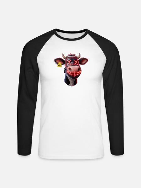 Neon Kuh Maske Lichtspiel - Unisex Baseballshirt langarm - Weiß/Schwarz