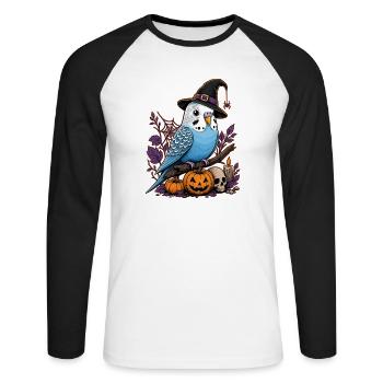 Wellensittich Halloween - Unisex Baseballshirt langarm - Weiß/Schwarz - Vorne - Nik (191cm)