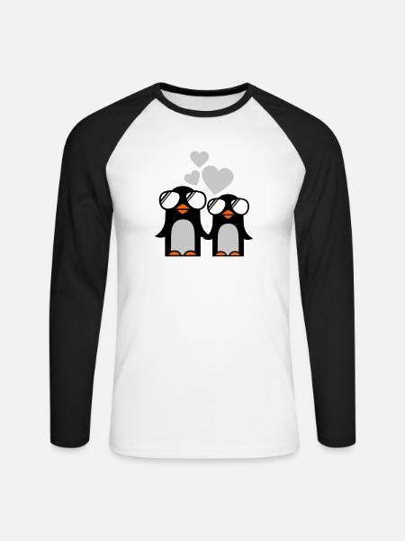 penguins fallen in love - Unisex Long Sleeve Baseball T-Shirt - white/black