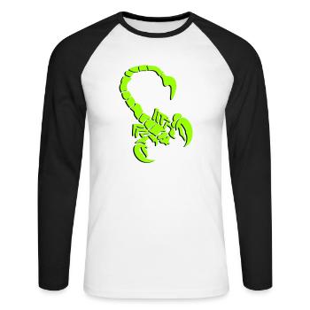 skorpion_01_3d - Unisex Baseballshirt langarm - Weiß/Schwarz - Vorne - Nik (191cm)