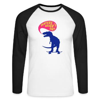 t-rex skater - Unisex Baseballshirt langarm - Weiß/Schwarz - Vorne - Nik (191cm)