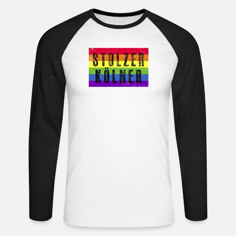 Stolzer Kölner - Regenbogenfahne - Unisex Baseballshirt langarm - Weiß/Schwarz