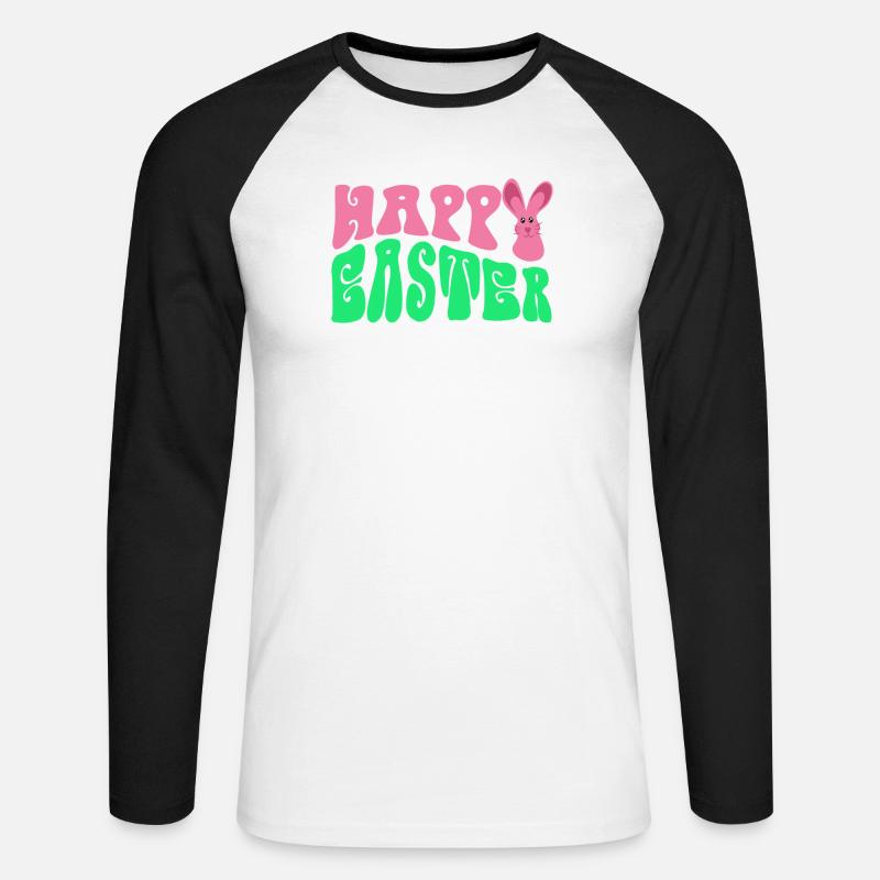 Frohe Ostern - Happy Easter - Unisex Baseballshirt langarm - Weiß/Schwarz