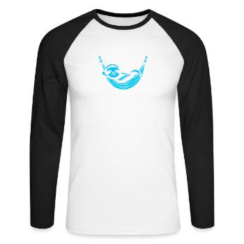 Nur ned hudln – Faultier in der Hängematte - Unisex Baseballshirt langarm - Weiß/Schwarz - Vorne - Nik (191cm)