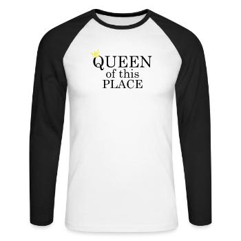 Queen of this place - Unisex Baseballshirt langarm - Weiß/Schwarz - Vorne - Nik (191cm)