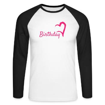 Joyeux anniversaire - T-shirt baseball manches longues Homme - blanc/noir - Devant - Nik (191cm)