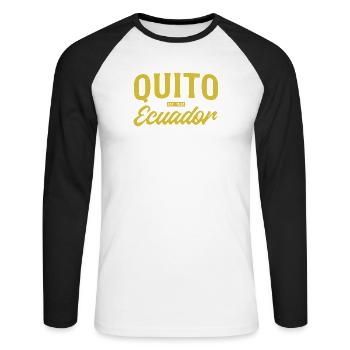 Quito Ecuador Est 1533 Vintage Script - Unisex Long Sleeve Baseball T-Shirt - white/black - Front - Nik (191cm)