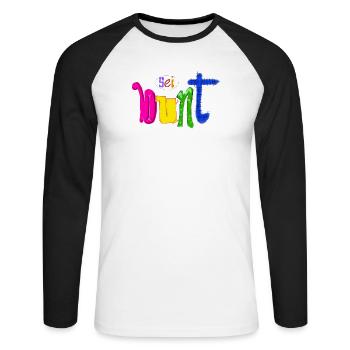 Bunt - Unisex Baseballshirt langarm - Weiß/Schwarz - Vorne - Nik (191cm)