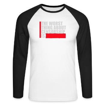 Le pire dans la censure, c’est l’ironie amusante - T-shirt baseball manches longues Homme - blanc/noir - Devant - Nik (191cm)