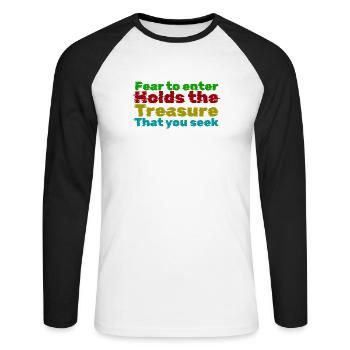 Courage à travers la peur : citation au trésor - T-shirt baseball manches longues Homme - blanc/noir - Devant - Nik (191cm)