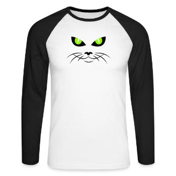 cat face - katzengesicht - T-shirt baseball manches longues Homme - blanc/noir - Devant - Nik (191cm)