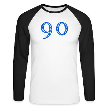 90. 90 ANS. 90e ANNIVERSAIRE. ANNIVERSAIRE 90 ANS. - T-shirt baseball manches longues Homme - blanc/noir - Devant - Nik (191cm)