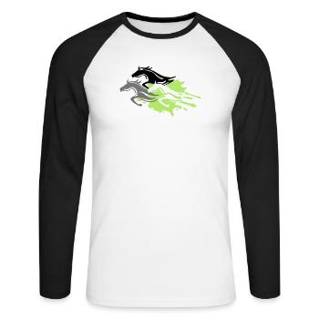 chevaux - étalon - jument - poulain - T-shirt baseball manches longues Homme - blanc/noir - Devant - Nik (191cm)