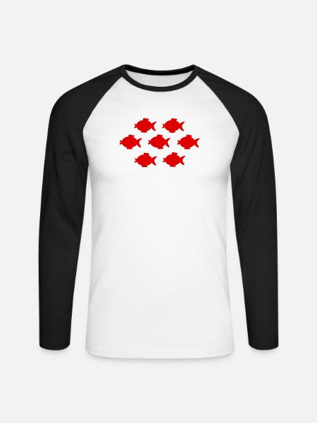 Fish T-shirt, Fish Shirt, Fish Fishing - Unisex Long Sleeve Baseball T-Shirt - white/black