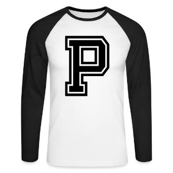 P - Unisex Baseballshirt langarm - Weiß/Schwarz - Vorne - Nik (191cm)