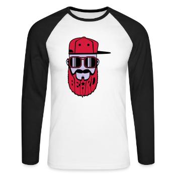logo beard hiphop - T-shirt baseball manches longues Homme - blanc/noir - Devant - Nik (191cm)
