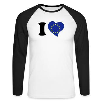 I love Europe - J'aime l'Europe - T-shirt baseball manches longues Homme - blanc/noir - Devant - Nik (191cm)