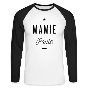 MAMIE POULE - T-shirt baseball manches longues Homme - blanc/noir - Devant - Nik (191cm)