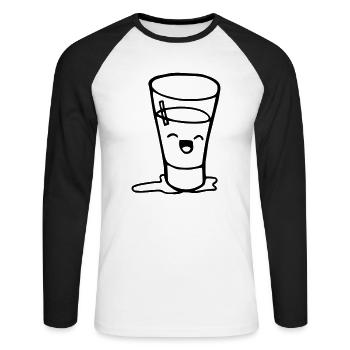 Glas 2 Glas halb voll, Smily glücklich - Unisex Baseballshirt langarm - Weiß/Schwarz - Vorne - Nik (191cm)