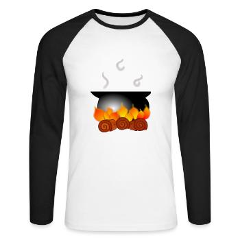 Kessel auf Feuer - Unisex Baseballshirt langarm - Weiß/Schwarz - Vorne - Nik (191cm)