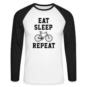 Eat sleep biking repeat - mountainbike - Unisex Baseballshirt langarm - Weiß/Schwarz - Vorne - Nik (191cm)